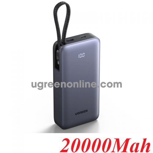 Ugreen 95178 20000mah 55w 3c certified for airplane flight 1c1a and built-in type c cable portable power bank for apple and android phones pb537 10095178