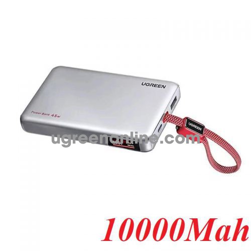 Ugreen 45268 10000mah 45w 2c1a with built-in usb-c cable new national standard design power bank màu bạc 3 cổng đầu ra tích hợp dây c-c 25cm pb541 10045268