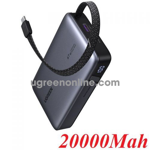 Ugreen 85166 20000mah 67w 2c1a ufcs with 1c tích hợp sẵn cáp usb-c có lcd và nút nguồn pin dự phòng sạc nhanh không hỗ trợ pass through power bank pb550 10085166