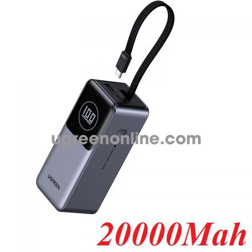 Ugreen 55365 20000mah 130w 2c1a 3c certified for airplane tích hợp cáp usb-c và lcd thông minh pin dự phòng power bank for iphone 18 android phone pb723 10055365