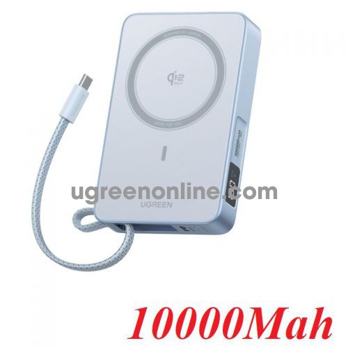 Ugreen 65958 10000mah max 30w wired charging two way fast charging qi2.2 max 25w magsafe wireless charging power bank built-in usb type c cable pb773 10065958