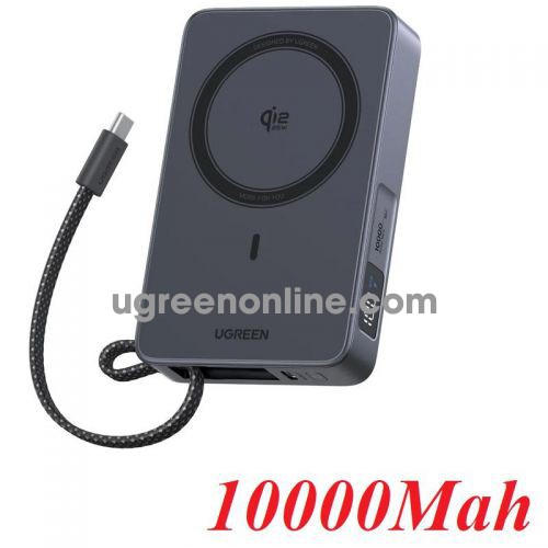 Ugreen 85956 10000mah 30w 2c qi2 25w magflow wireless power bank built in usb type c cable magsafe for iphone 18 / 17 android phone black màu đen pb773 10085956