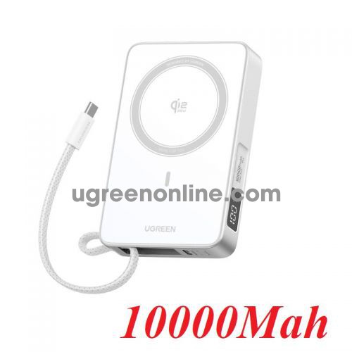 Ugreen 95027 10000mah 30w 2c magsafe qi2 25w và tích hợp kèm cáp usb type c pin sạc dự phòng power bank từ tính magflow màu trắng pb773 10095027