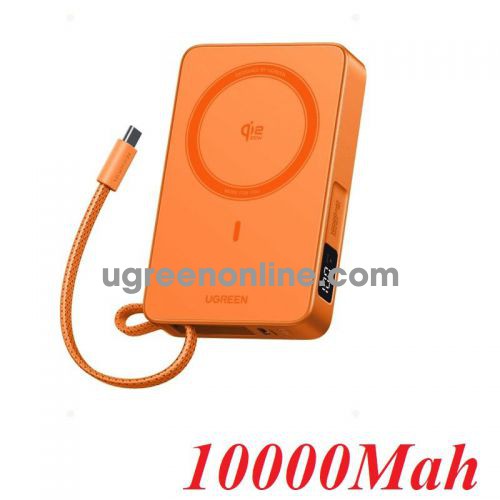 Ugreen 95083 10000mah 30w 2c magsafe qi2 25w và tích hợp kèm cáp usb type c pin sạc dự phòng từ tính magflow màu cam pb773 10095083