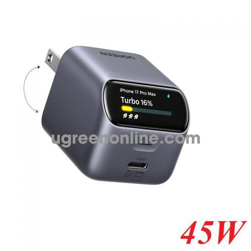 Ugreen 25418 45w  nexode pro surprise with lcd screen display foldable for iphone 17 / 18 series fast charger pd usb type-c space gray x740 10025418