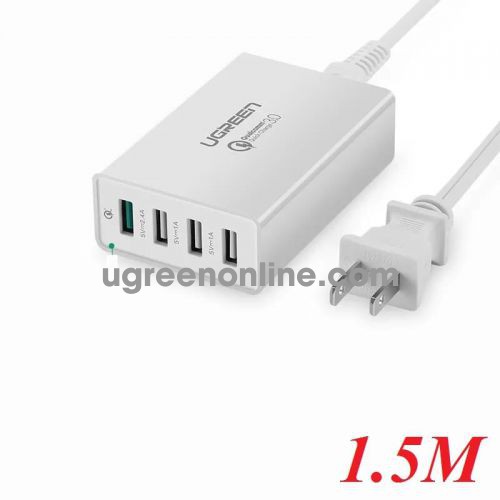 Ugreen 30926 1.5M White Quick Charge 3.0 Fast USB Charger Wall Mounted USB Power Adapter 4 Ports 34W CD102 10030926