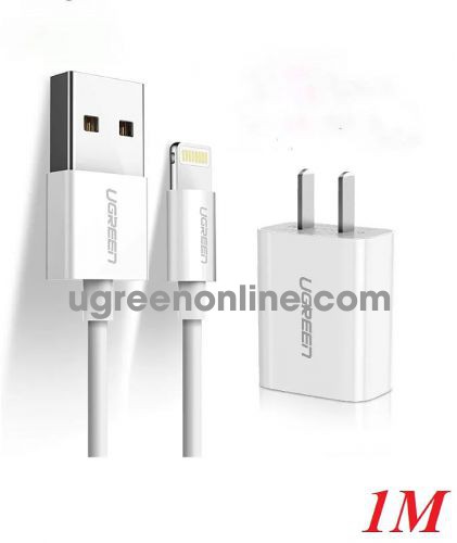 Ugreen 50907 White Apple Charger Set MFi Certified Data Cable Quick Charge Head Universal iPhone11 / XR / XsMax / 87 Mobile Phone iPad Tablet 2.1A CD143 10050907