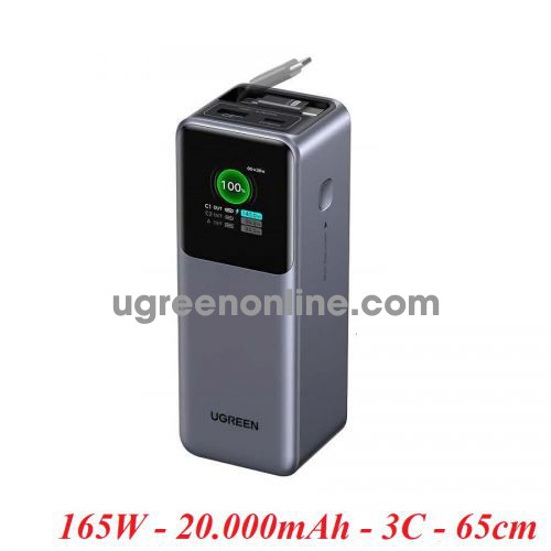 Ugreen 95670 20000Mah 165W Power Bank With Retractable Cable With 3C Ccc Flight Approved Certificate PB726 10095670