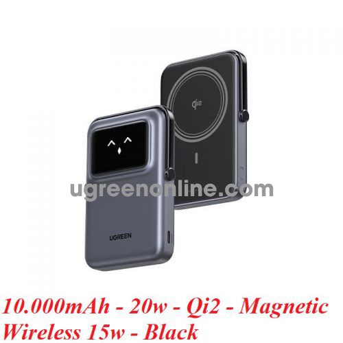 Ugreen 45329 10000mAh Qi2 15W 1c LCD Uno Pin sạc dự phòng dùng cho điện thoại có sạc không dây Iphone Màu đen PB764 10045329