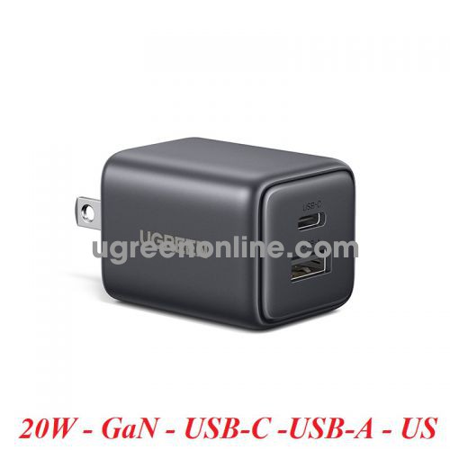 Ugreen 55533 20W 1C1A 2Ports Pd Two Port Gan Pd Fast Charger Eu/Us Plug Black X514 10055533