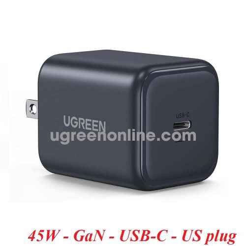 Ugreen 65050 45W 1c GaN màu xám Sạc điện thoại 1 cổng USB-C typec màu đen chân cắm dẹt US X524 10065050