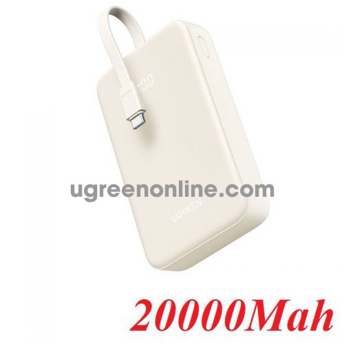 Ugreen 35340 20000Mah 1c1a and With Built-In Usb Type C Cable Fast Charging Power Bank Milky White PB505 10035340