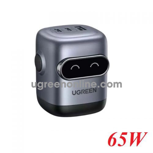 Ugreen 45001 65W 3-Port 2C1A Uno2 LCD robo GaN Fast 2 USB-C and 1 usb A robot typec PD Charger US foldable Plug Space Gray X662 10045001