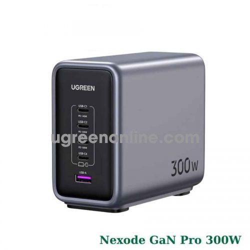 Ugreen 90903B 300w 4c1a Nexode 4 cổng USB type C và 1 USB-A Sạc điện thoại công nghệ GaN màu ghi xám 26759 CD333 10026759