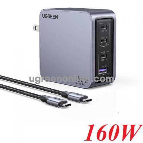 Ugreen 25876 160W 3c1a 4-Port Nexode Pro GaN 3 USB-C + 1 USB-A Charger space gray X763 10025876