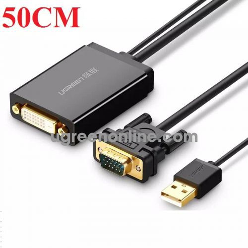 Ugreen 30839 Cáp chuyển VGA to DVI 24+1 dài 0.5m VGA Male to DVI 24+1 Female Converter Plug and Play VGA to DVI Male Converter Adapter 24+1 Adapter With 50cm USB Power Cable Black. MM119 10030839