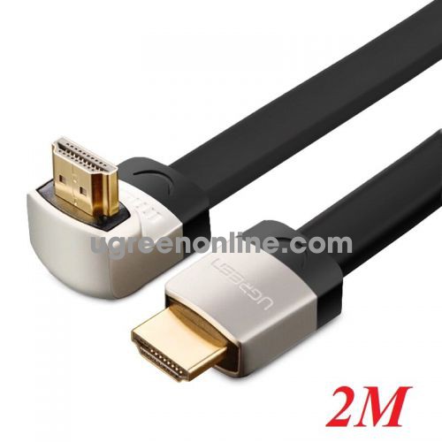 Ugreen 10279 2M Hdmi Right Angle Flat Cable Hd122 Metal Connectors Straight To Up 1.4V Full Copper 19+1 Hd122 10010279