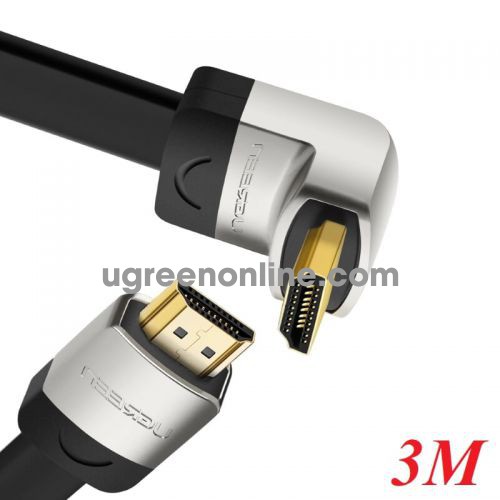 Ugreen 10284 3M Hdmi Right Angle Flat Cable Hd122 Metal Connectors Straight To Up 1.4V Full Copper 19+1 Hd122 10010284