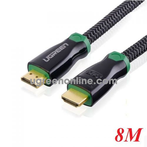 Ugreen 10295 - 8M High End Hdmi Cable Metal Connector With Nylon 1.4V. Full Copper 19+1 Black - HD126 10010295