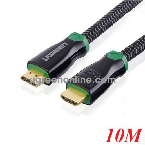 Ugreen 10296 - 10M High End Hdmi Cable Metal Connector With Nylon 1.4V. Full Copper 19+1 Black - HD126 10010296