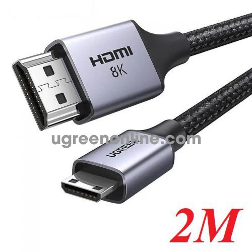 Ugreen 15515 2m 8k60hz 2.1 8K Mini HDMI to HDMI black Cable with aluminum space gray case + braid HD163 10015515
