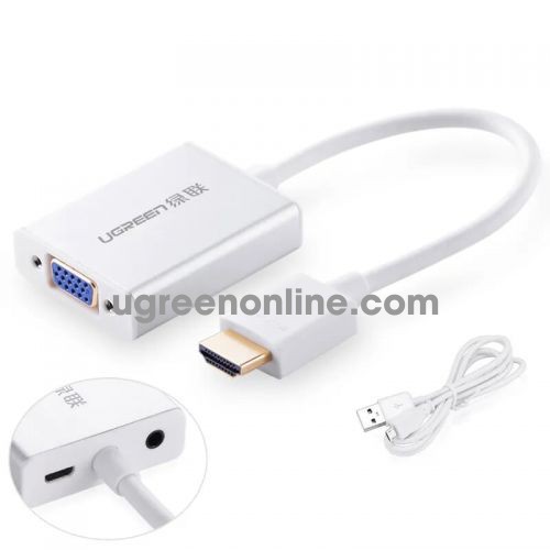 Ugreen 40212 Hdmi To Vga + 3.5Mm Audio + Mirco Usb Converter Aluminum Case TrắNg 15Cm Mm102 10040212