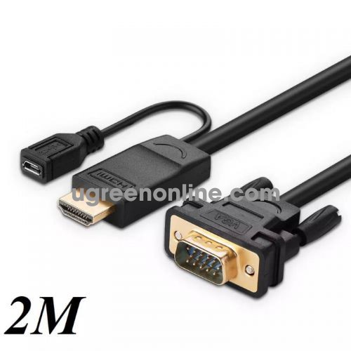 Ugreen 30450 Hdmi To Vga Cable Đen 2M Round MM101 10030450