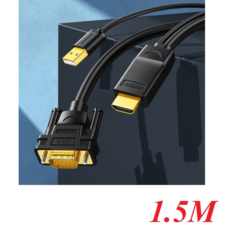 Ugreen 30449 Hdmi To Vga Cable Đen 1m5 Round Mm117