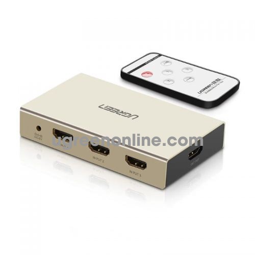 Ugreen 40526 3 inputs hdmi switch with ir remote control supports 4 k resolution 3d and audio return channel MM128 10040526