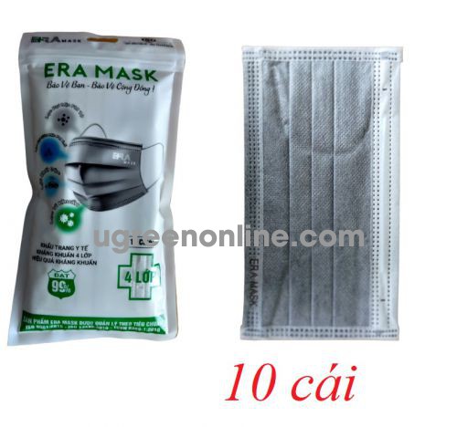 Eramask 18067 ERAtuixam túi 10 cái màu xám đen khẩu trang era mask 4 lớp hoạt tính kháng khuẩn dùng cho y tế - đi đường - sinh hoạt hàng ngày 10018067