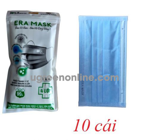 Eramask 18922 ERAtuixanh túi 10 cái màu xanh khẩu trang era mask 4 lớp hoạt tính kháng khuẩn dùng cho y tế - đi đường - sinh hoạt hàng ngày 10018922