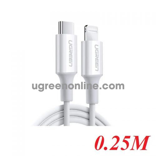 Ugreen 60746 25cm white usb type c to lightning cable rubber shell 0.25m US171 10060746