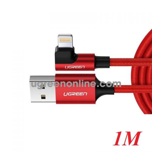 Ugreen 60555 1m red usb 2.0a revolution lightning 90 degree elbow nickel-plated aluminum shell with braided mesh US299 10060555