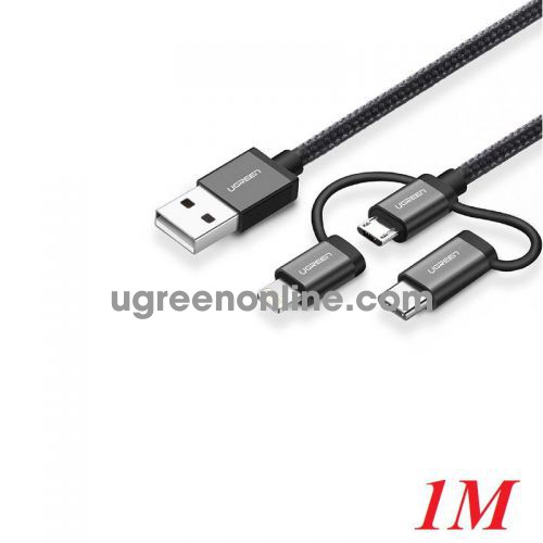 Ugreen 80326 1M black USB 2.0 A To Micro + Lightning MFI + Type C 3 in 1 Cable US186 10080326