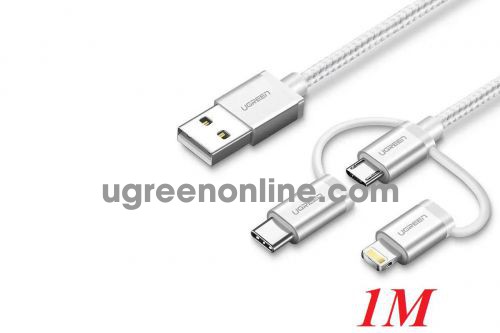 Ugreen 80825 1M silver USB 2.0 A To Micro + Lightning MFI + Type C 3 in 1 Cable US186 10080825