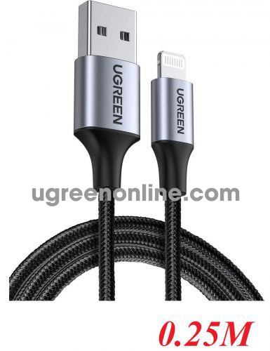 Ugreen 60154 0.25M black USB 2.0 A to Lightning Cable Nickel Plating Aluminum Braid 25cm USS291 10060154