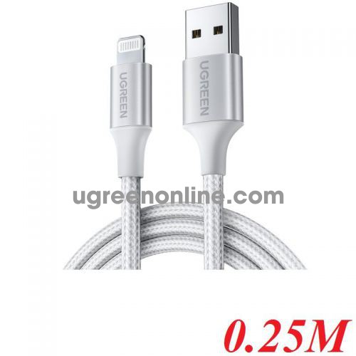 Ugreen 60159 0.25m white USB 2.0 A to Lightning Cable Nickel Plating Aluminum Braid 25cm USS291 10060159