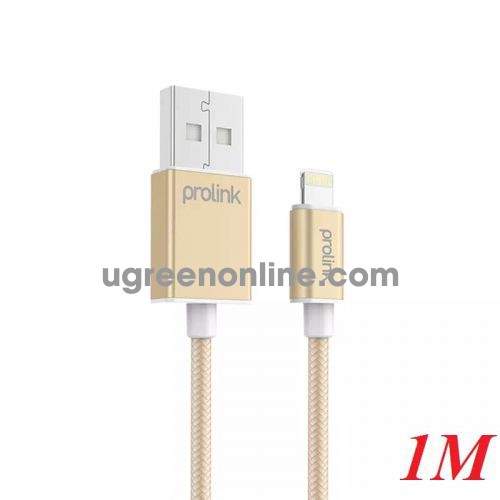 Prolink PLT341 Cáp 1M Chíp Chuẩn Mfi Sạc Và Truyền Dữ Liệu Iphone Ipad (Lightning) Ra Usb 2.0 Màu Vàng - 95233 10095233