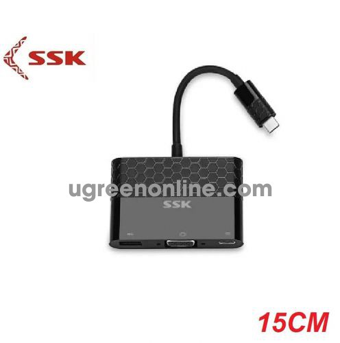 SSK SHU-C-025 20cm Màu Trắng Bộ Chuyển đổi Usb Type-C ra VGA+ USB 3.0 98389 10098389