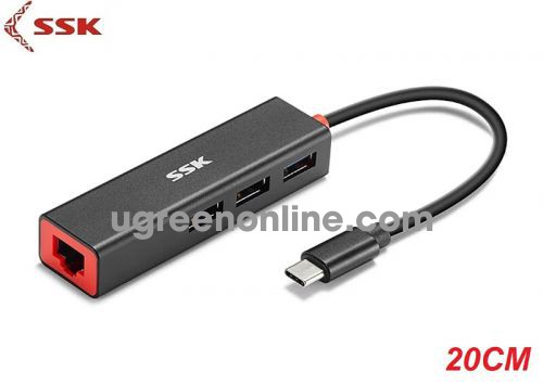 SSK SHU-C-535 20cm Màu Đen Bộ chuyển đổi Usb Type-Cra Lan 10/100 + 3 Cổng USB 3.0 95221 10095221