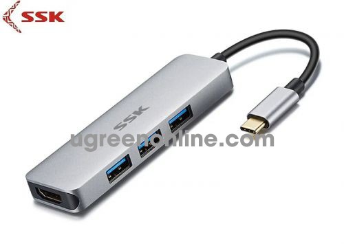 SSK SHU-C545 10Cm Màu Xám Bộ chuyển đổi Usb Type-C ra HDMI + 3 cổng USB 3.0 95992 10095992