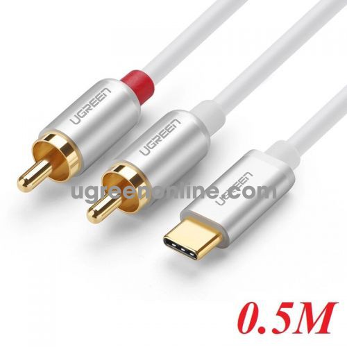 Ugreen 30733 Ugreen Gold Plated Usb Type C To 2Rca Audio Auxiliary Stereo Y Splitter Cable White 0.5M Av145 10030733