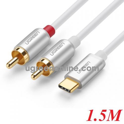 Ugreen 30735 Ugreen Gold Plated Usb Type C To 2Rca Audio Auxiliary Stereo Y Splitter Cable White 1.5M Av145 10030735