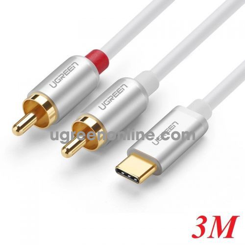 Ugreen 30737 Ugreen Gold Plated Usb Type C To 2Rca Audio Auxiliary Stereo Y Splitter Cable White 3M Av145 10030737