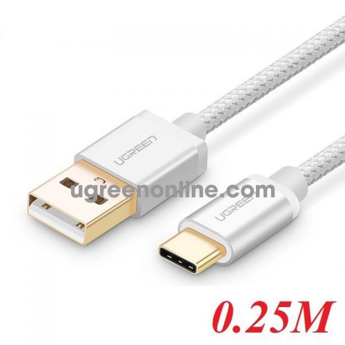 Ugreen 20810 Usb 2.0 To Usb C Cable With Nylon Webbing White 0.25M Us174 10020810