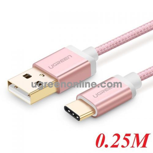 Ugreen 20864 Usb 2.0 To Usb C Cable With Nylon Webbing Rose Gold 0.25M Us174 10020864