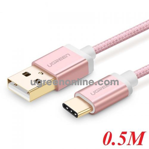 Ugreen 20865 Usb 2.0 To Usb C Cable With Nylon Webbing Rose Gold 0.5M Us174 10020865