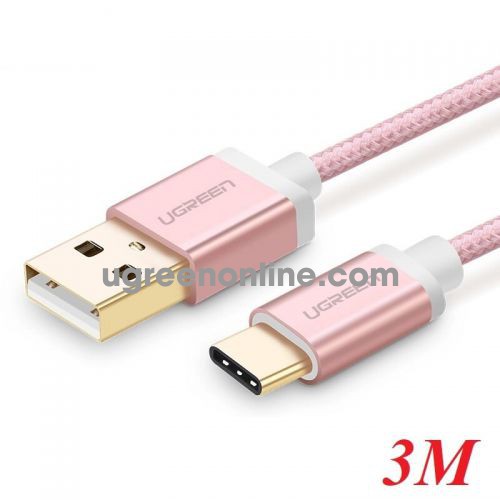 Ugreen 20869 Usb 2.0 To Usb C Cable With Nylon Webbing Rose Gold 3M Us174 10020869