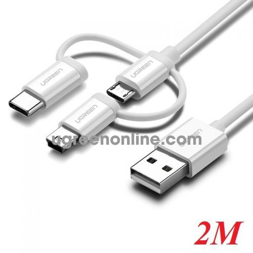 Ugreen 40769 Usb To Micro Usb+ Usb C + Mini Usb Data Cable Silver 2M Us185 10040769