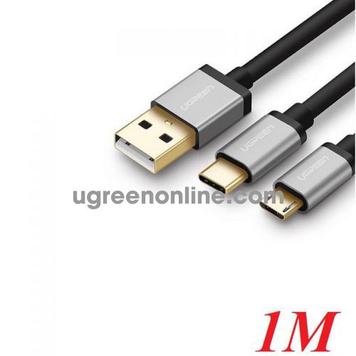 Ugreen 30572 Usb 2.0 To Micro Usb + Type C Data Cable Blue 1M Us196 10030572